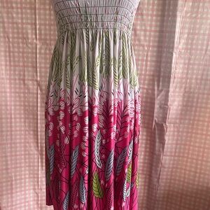 WinWin Pink and Green Floral Smocked Maxi Top